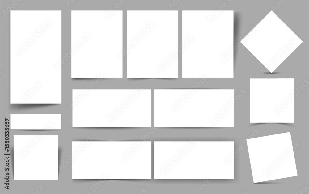 Poster paper shadows. square shadow box frame template. rectangle page border transparent shade. realistic 