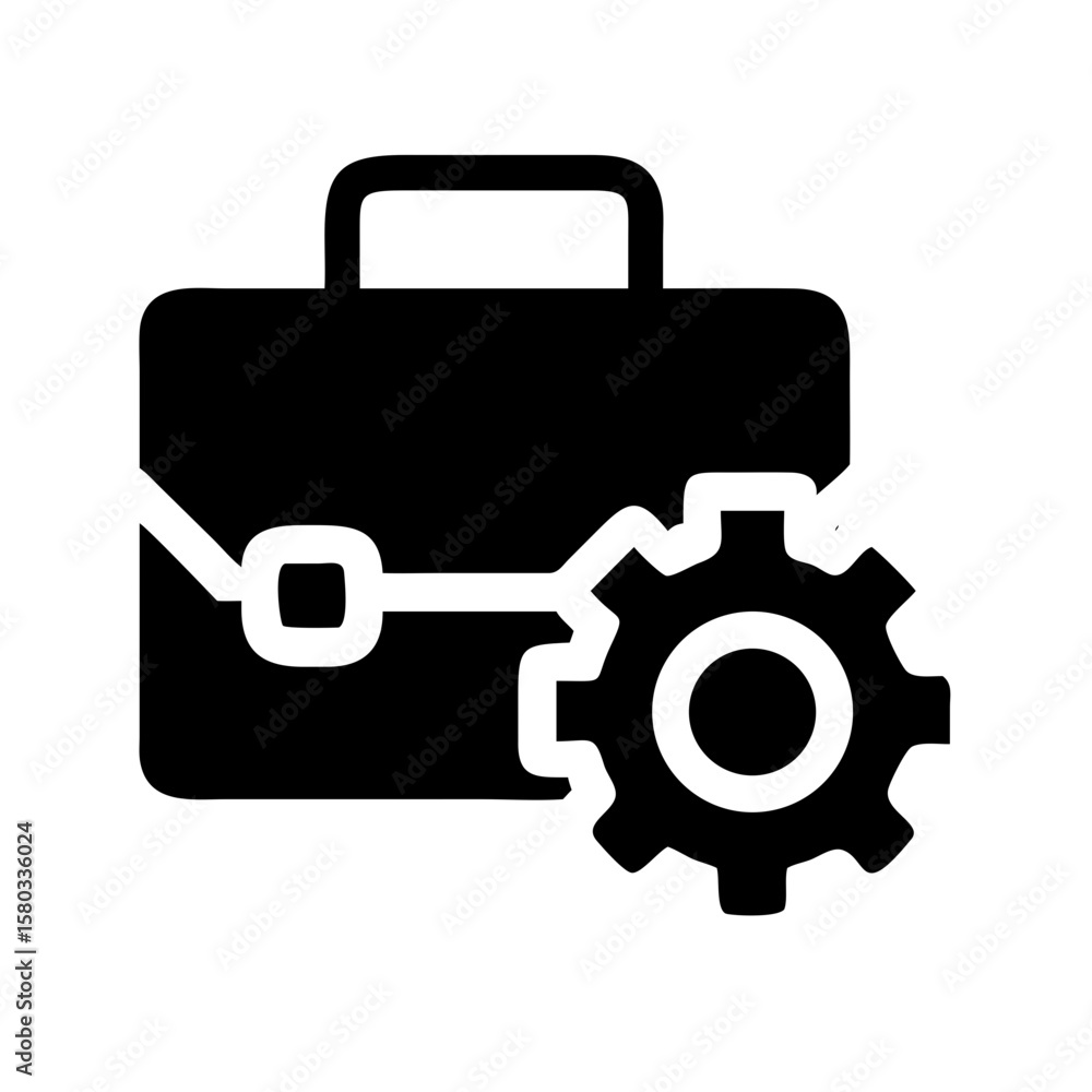 Poster briefcase with gears symbolizes business process, efficiency, and automation. briefcase with gears h