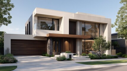Stacked Concrete Home With Trees, Modern Cantilever House Among Nature, Brutalist Architecture Embracing Light And Air, Clean Minimalist Design With Outdoor Greenery