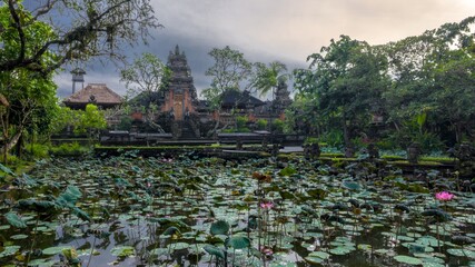 The Taman Kemuda Saraswati Temple, also known as Ubud Water Palace, a Balinese Hindu temple in...