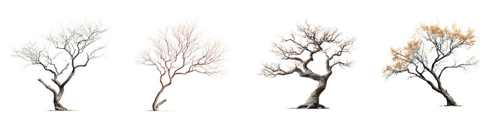 Fototapeta premium Bare Tree Silhouettes on White Background, Isolated