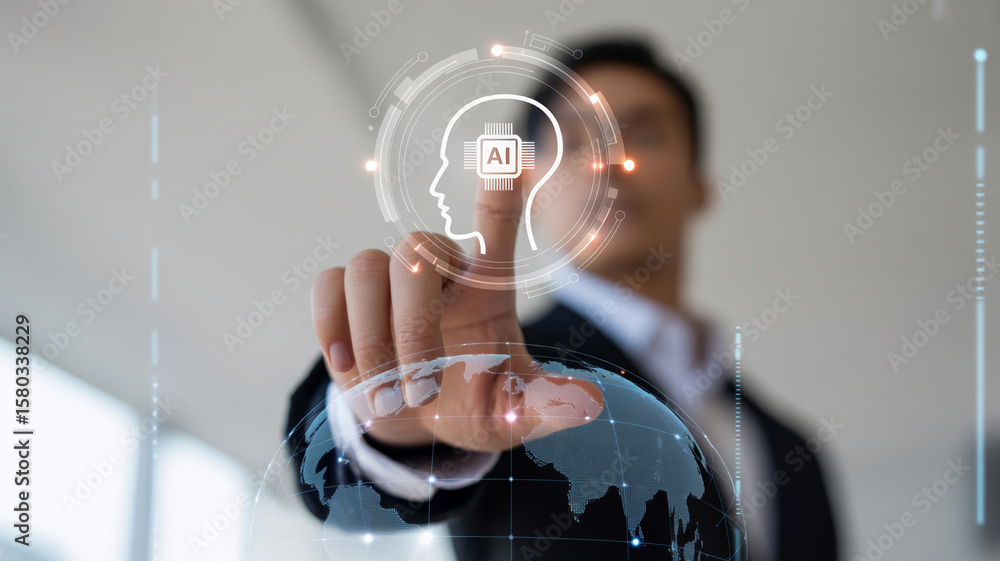 Poster ai customer support for ecommerce. ai technology innovation digital business future intelligence vir