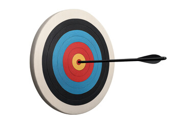 Precise archery shot piercing bullseye mark, symbolizing goal achievement against transparent backdrop