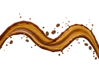 Isolated Abstract Brown Coffee Splash with Roasted Beans Illustration