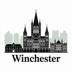 Obraz premium Winchester Skyline Silhouette - Historic English Cathedral City Vector Illustration