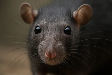 A close-up of a rat's face, showcasing its sharp eyes and whiskers