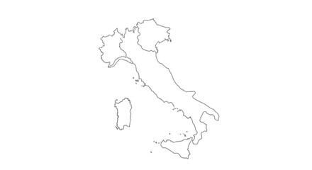 Outline map of Italy, showing the country's borders and shape, including Sicily and Sardinia, on a white background.