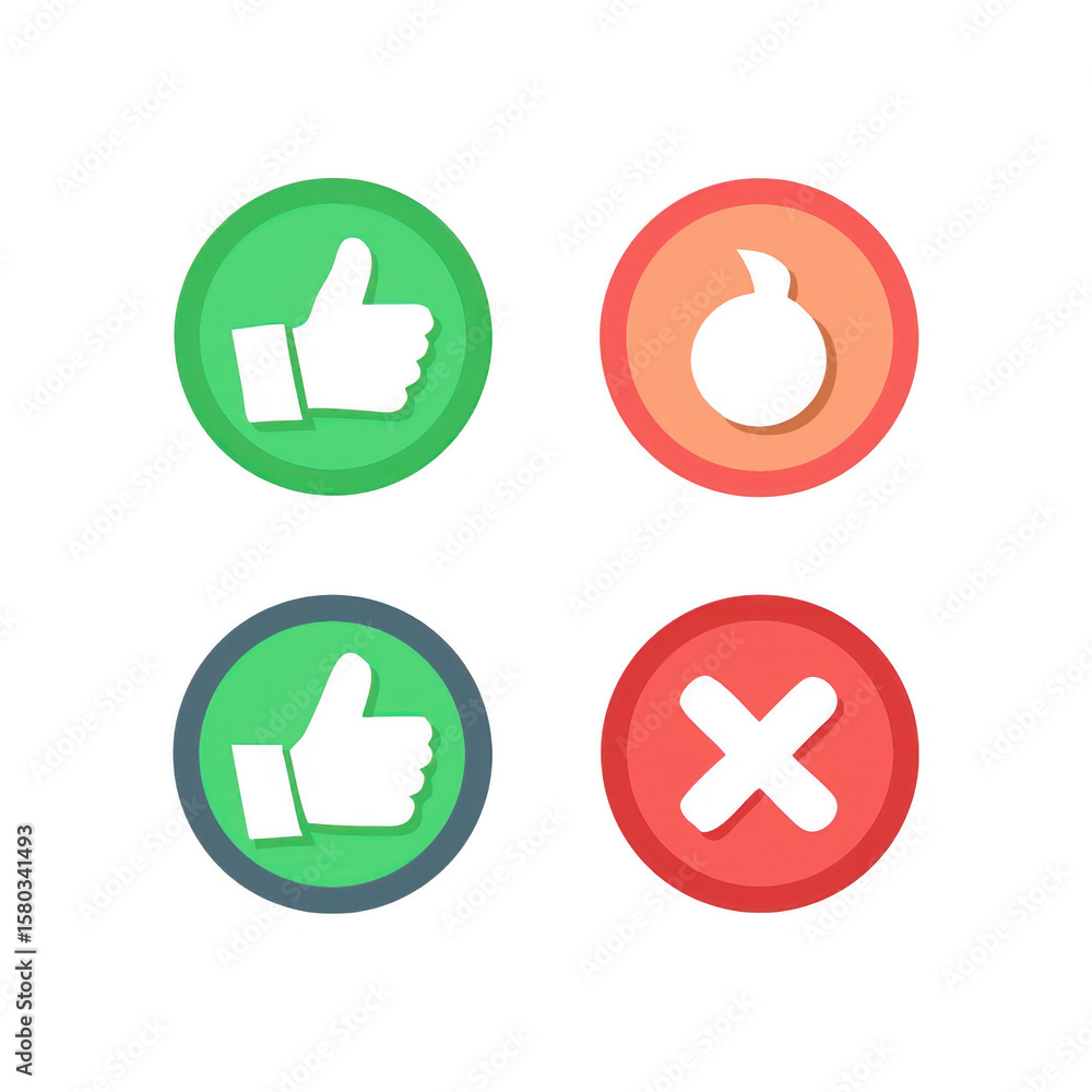 Poster like dislike icons approval rejection buttons on transparent background