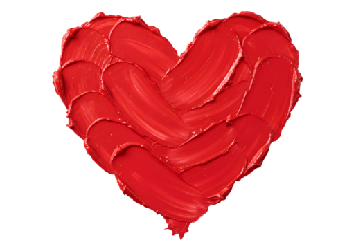 Isolated Abstract Smear of Red Heart Texture Paint on Transparent