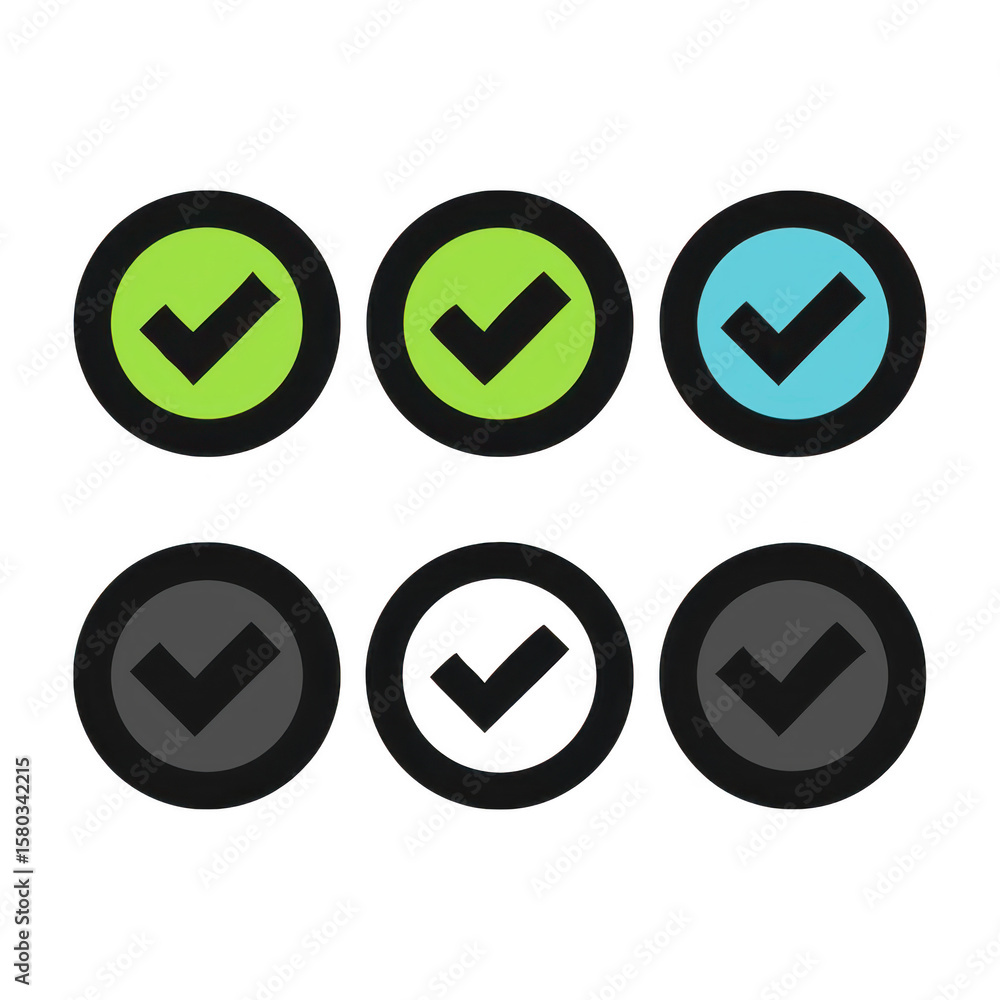 Poster check mark icons in various colors on transparent background