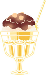 여름 디저트 이미지. 귀여운 유리잔에 담긴 팥빙수 컵빙수 일러스트