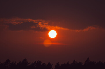 Dramatic Sunset with Orange Sky and Silhouetted Trees