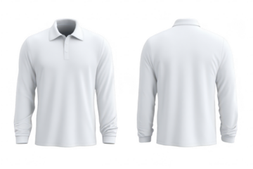 Blank white polo shirt, long sleeves