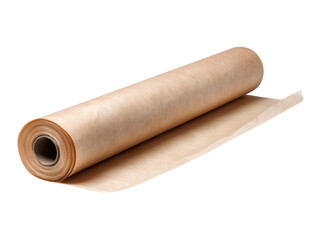 Fototapeta premium A rolled-up roll of kraft paper, often used for packaging, crafting, or wrapping, sits against a pure background