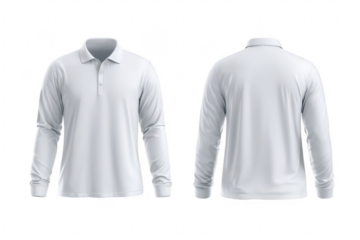 Blank white polo shirt, long sleeves, front and back (1)