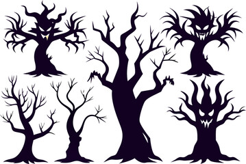 6 Spooky Halloween Tree Silhouettes Vector Pack
