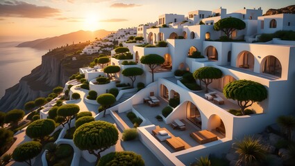 Luxury santorini architecture with white buildings and sea view greece travel destination