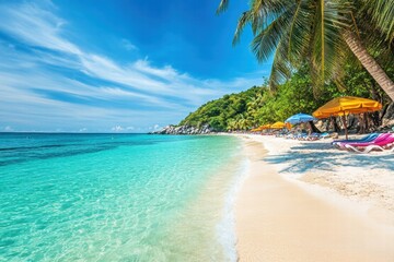 Fototapeta premium Secluded tropical beach with clear water and palm trees