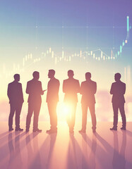 Fototapeta premium Photography group of silhouette businesspeople standing looking market trade graph background.