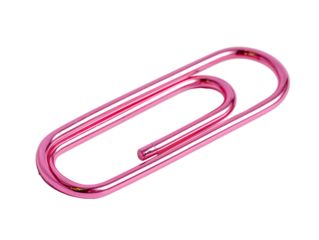 A bright pink paperclip adds a pop of color to office accessories, ready to hold documents together. 