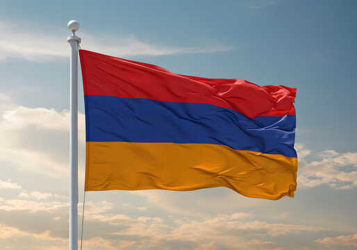 Armenian Flag Waving in the Wind Against a Cloudy Sky Symbol of Armenia, National Colors - Powered by Adobe