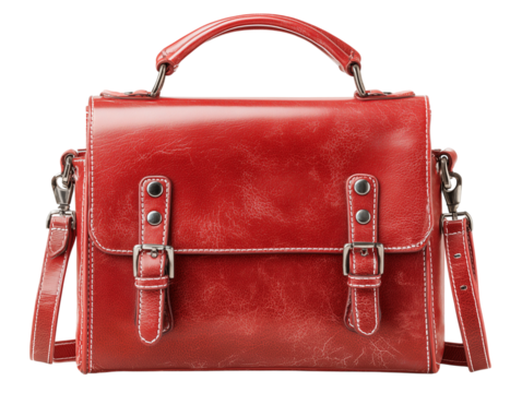 A stylish red leather handbag sits, offering a chic blend of classic design and modern functionality. 