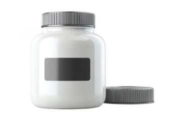 Blank white plastic medicine bottle with gray cap