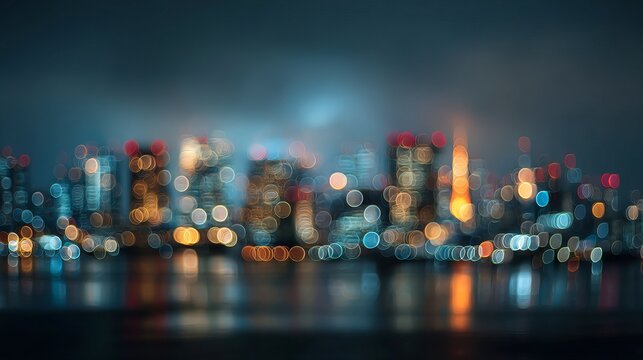 Colorful blurred city lights at night creating abstract bokeh background of urban Tokyo, Japan skyline