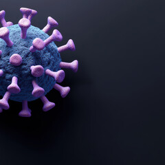 A detailed 3D illustration of a virus particle with spike proteins set against a dark background.