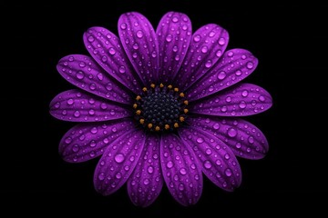 Obraz premium A Vibrant Purple Daisy in Full Bloom Against a Black Background