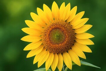 Fototapeta premium A Sunflower in Full Bloom Against a Green Backdrop