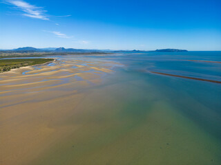 Aerial Drone View of Tropical Queensland Beach, Ocean Waves, Island Coastline and Shoreline – Scenic Coastal Landscape, Clear Blue Water, Australia Nature, Travel, Tourism, QLD