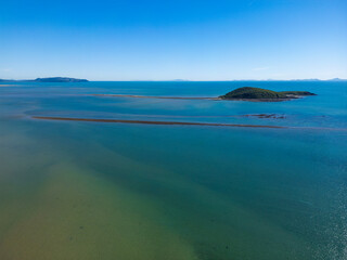 Aerial Drone View of Tropical Queensland Beach, Ocean Waves, Island Coastline and Shoreline – Scenic Coastal Landscape, Clear Blue Water, Australia Nature, Travel, Tourism, QLD