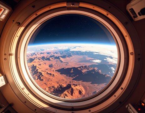 Stunning earth view from spacecraft window capturing curved horizon