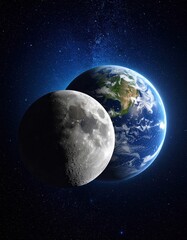 Fototapeta premium Stunning view of earth and moon in space with starry background