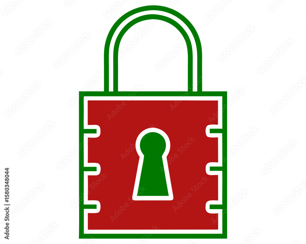 Poster simple red and green padlock icon with keyhole on a transparent background