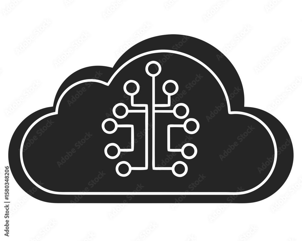 Poster cloud computing silhouette design representing data storage and technological integration