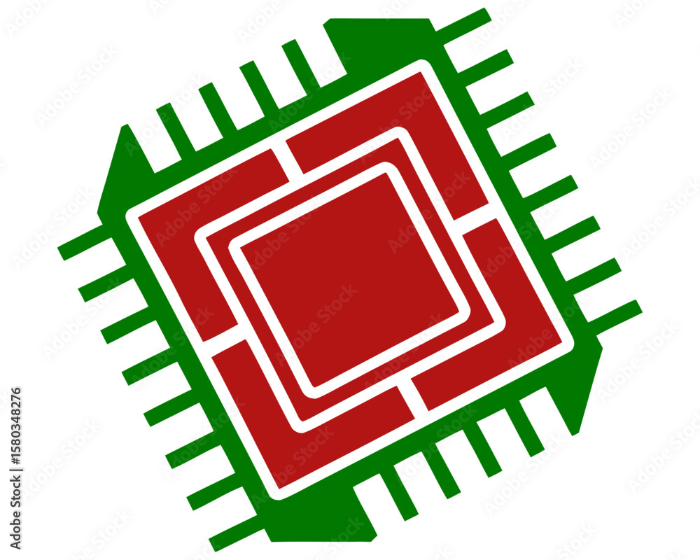 Poster abstract cpu processor symbol with red and green elements representing technological advancements
