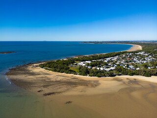 Aerial Drone View of Tropical Queensland Beach, Ocean Waves, Island Coastline and Shoreline – Scenic Coastal Landscape, Clear Blue Water, Australia Nature, Travel, Tourism, QLD