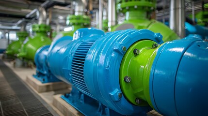 Industrial Pump Unit with Blue and Green Components