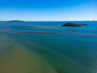 Aerial Drone View of Tropical Queensland Beach, Ocean Waves, Island Coastline and Shoreline – Scenic Coastal Landscape, Clear Blue Water, Australia Nature, Travel, Tourism, QLD