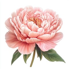 Peony Flower Clipart in Soft Oil Painting Style