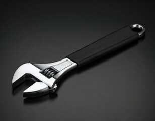 Obraz premium Chrome Adjustable Wrench Isolated on Black Background