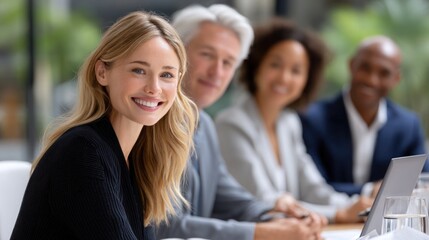 Diverse Professionals Collaborating on Project Around Conference Table with Realistic Lighting

