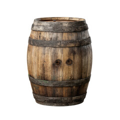 Rustic Wooden Barrel with Metal Bands with Transparent Background