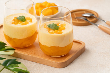 Mango Mousse Dessert in Glass Cups