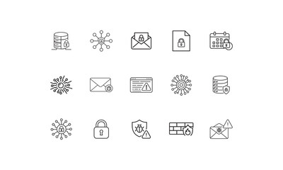 Security icons database network email document calendar virus shield firewall alert vector