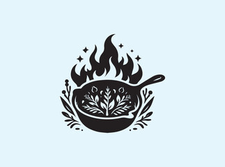 Stylized campfire with cast iron cookware on top