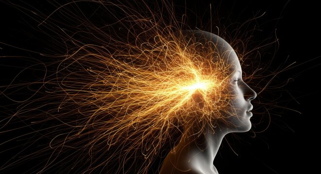 Head with Exploding Thoughts of Golden Light Energy