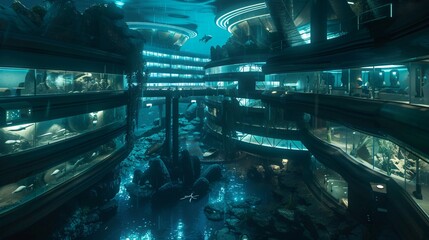 Underwater realm fantasy seascape with advanced architechure